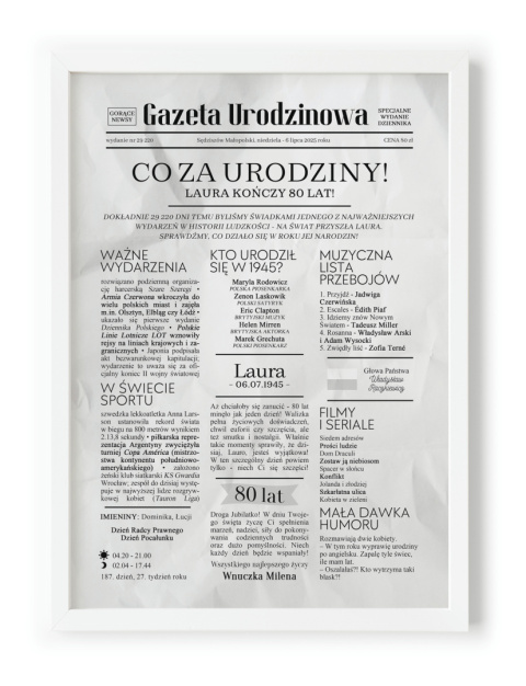 PREZENT na 80 URODZINY na osiemdziesiątkę PERSONALIZOWANY PLAKAT