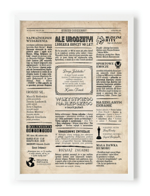 PREZENT na 80 URODZINY na osiemdziesiątkę PERSONALIZOWANY PLAKAT