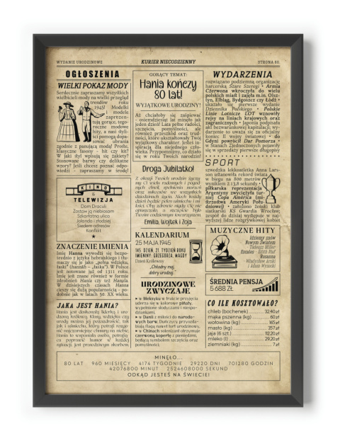 PREZENT na 80 URODZINY na osiemdziesiątkę PERSONALIZOWANY PLAKAT