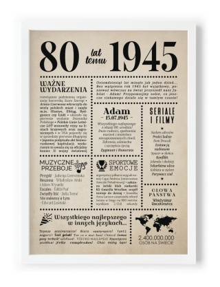 PREZENT na 80 URODZINY na osiemdziesiątkę PERSONALIZOWANY PLAKAT