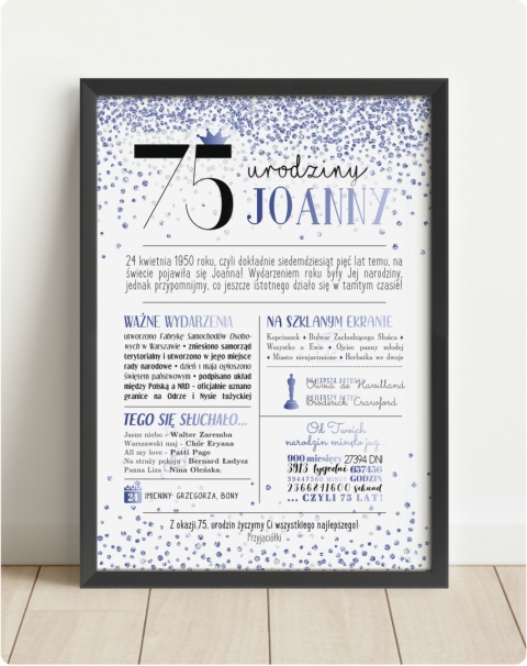 PREZENT na 75 URODZINY oryginalny PERSONALIZOWANY PLAKAT