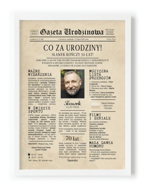 PREZENT na 70 URODZINY na siedemdziesiątkę PERSONALIZOWANY PLAKAT