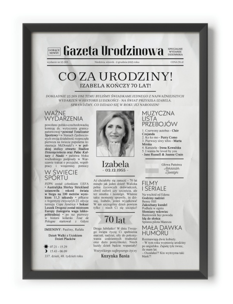 PREZENT na 70 URODZINY na siedemdziesiątkę PERSONALIZOWANY PLAKAT