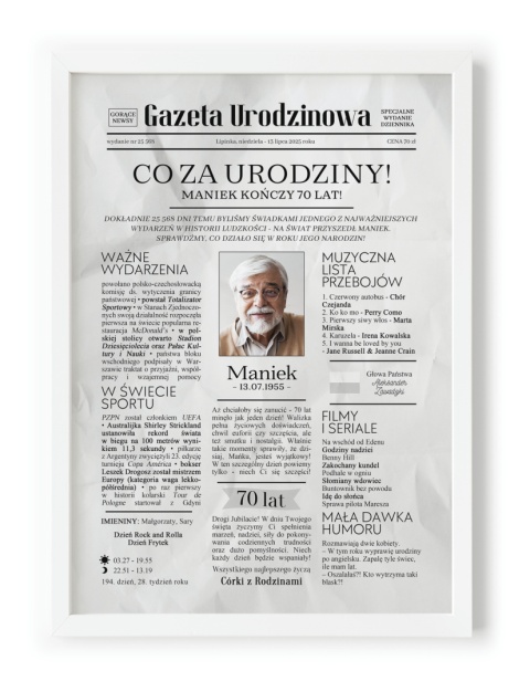 PREZENT na 70 URODZINY na siedemdziesiątkę PERSONALIZOWANY PLAKAT