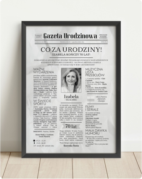 PREZENT na 70 URODZINY na siedemdziesiątkę PERSONALIZOWANY PLAKAT