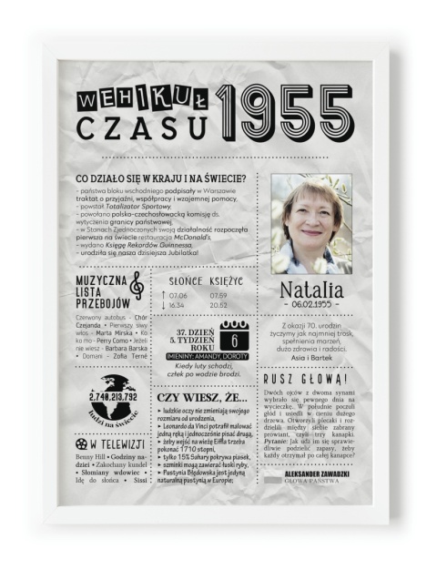 PREZENT na 70 URODZINY na siedemdziesiątkę PERSONALIZOWANY PLAKAT