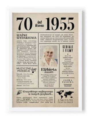 PREZENT na 70 URODZINY na siedemdziesiątkę PERSONALIZOWANY PLAKAT