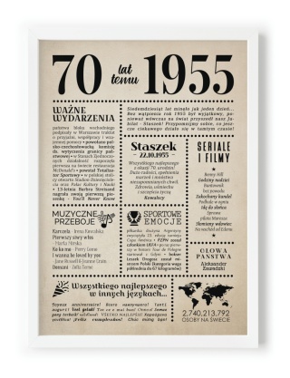 PREZENT na 70 URODZINY na siedemdziesiątkę PERSONALIZOWANY PLAKAT