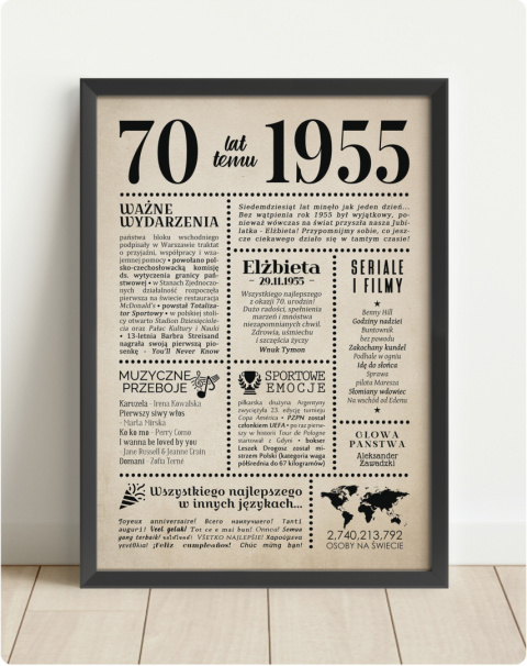 PREZENT na 70 URODZINY na siedemdziesiątkę PERSONALIZOWANY PLAKAT