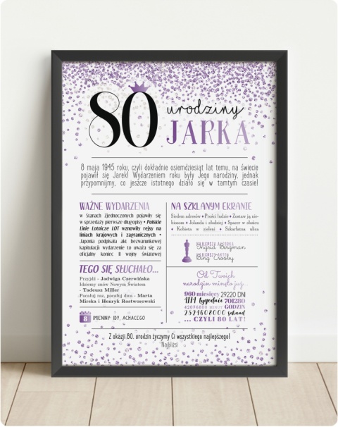 PREZENT na 80 URODZINY na osiemdziesiątkę PERSONALIZOWANY PLAKAT