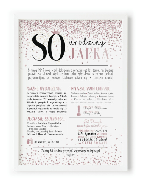 PREZENT na 80 URODZINY na osiemdziesiątkę PERSONALIZOWANY PLAKAT