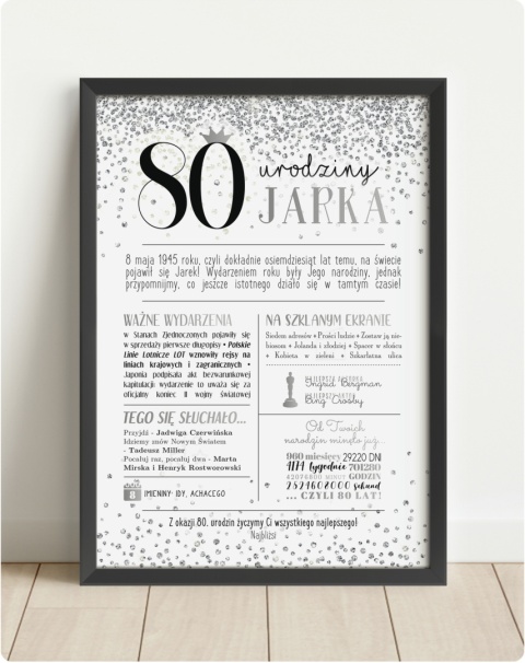 PREZENT na 80 URODZINY na osiemdziesiątkę PERSONALIZOWANY PLAKAT