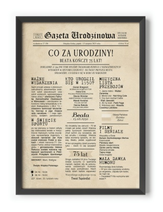 PREZENT na 75 URODZINY oryginalny PERSONALIZOWANY PLAKAT