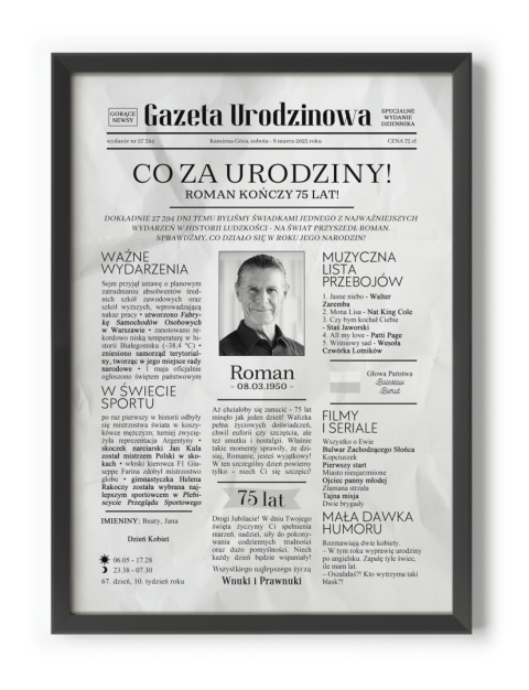 PREZENT na 75 URODZINY oryginalny PERSONALIZOWANY PLAKAT