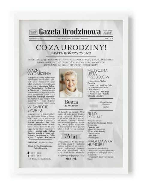 PREZENT na 75 URODZINY oryginalny PERSONALIZOWANY PLAKAT