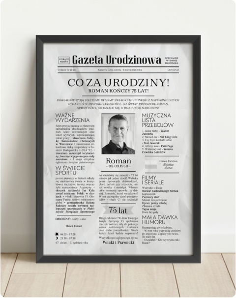 PREZENT na 75 URODZINY oryginalny PERSONALIZOWANY PLAKAT
