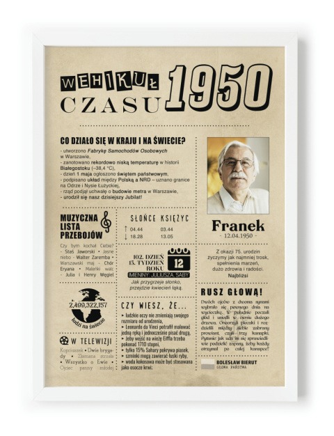 PREZENT na 75 URODZINY oryginalny PERSONALIZOWANY PLAKAT