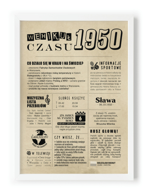 PREZENT na 75 URODZINY oryginalny PERSONALIZOWANY PLAKAT