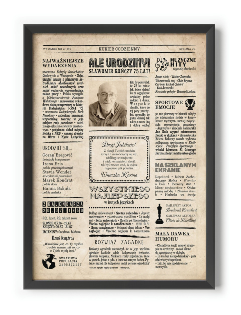 PREZENT na 75 URODZINY oryginalny PERSONALIZOWANY PLAKAT