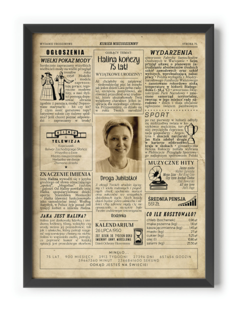 PREZENT na 75 URODZINY oryginalny PERSONALIZOWANY PLAKAT