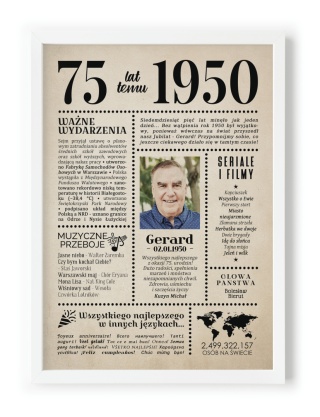 PREZENT na 75 URODZINY oryginalny PERSONALIZOWANY PLAKAT
