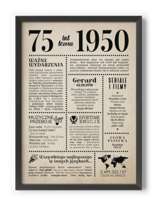 PREZENT na 75 URODZINY oryginalny PERSONALIZOWANY PLAKAT